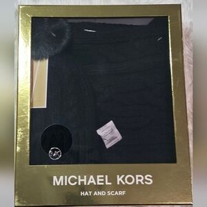 Michael Kors Black Hat and Scarf Set